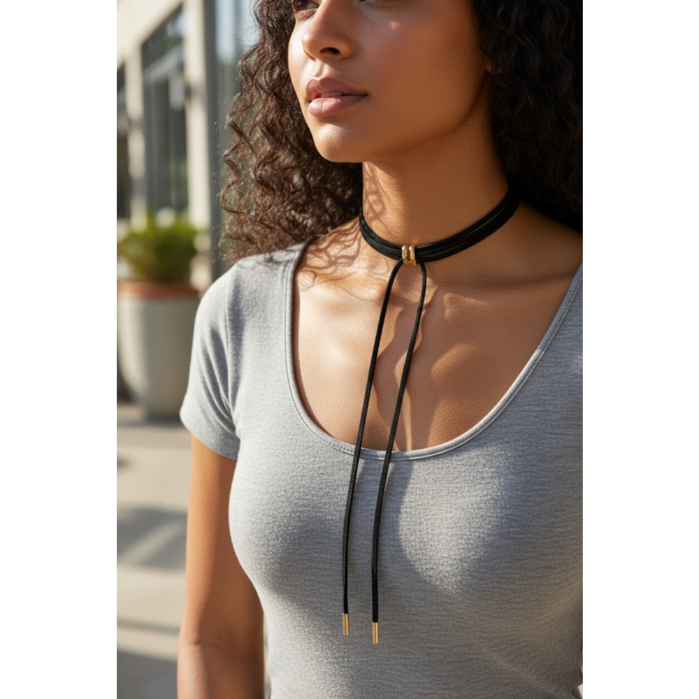 Vera by New York Black Gold Suede Choker Necklace